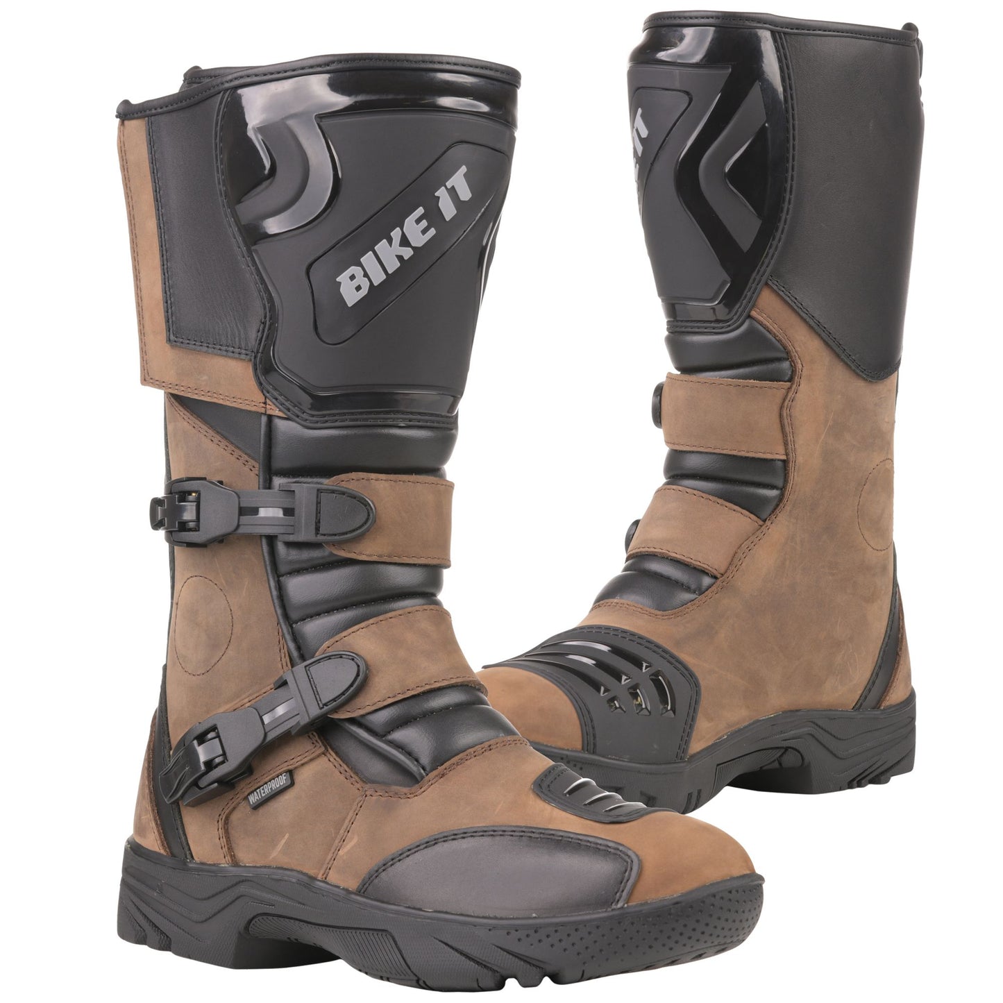 Bike It 'Triple-Black' Motorcycle Adventure Boots (Brown) - UK8 / EUR42