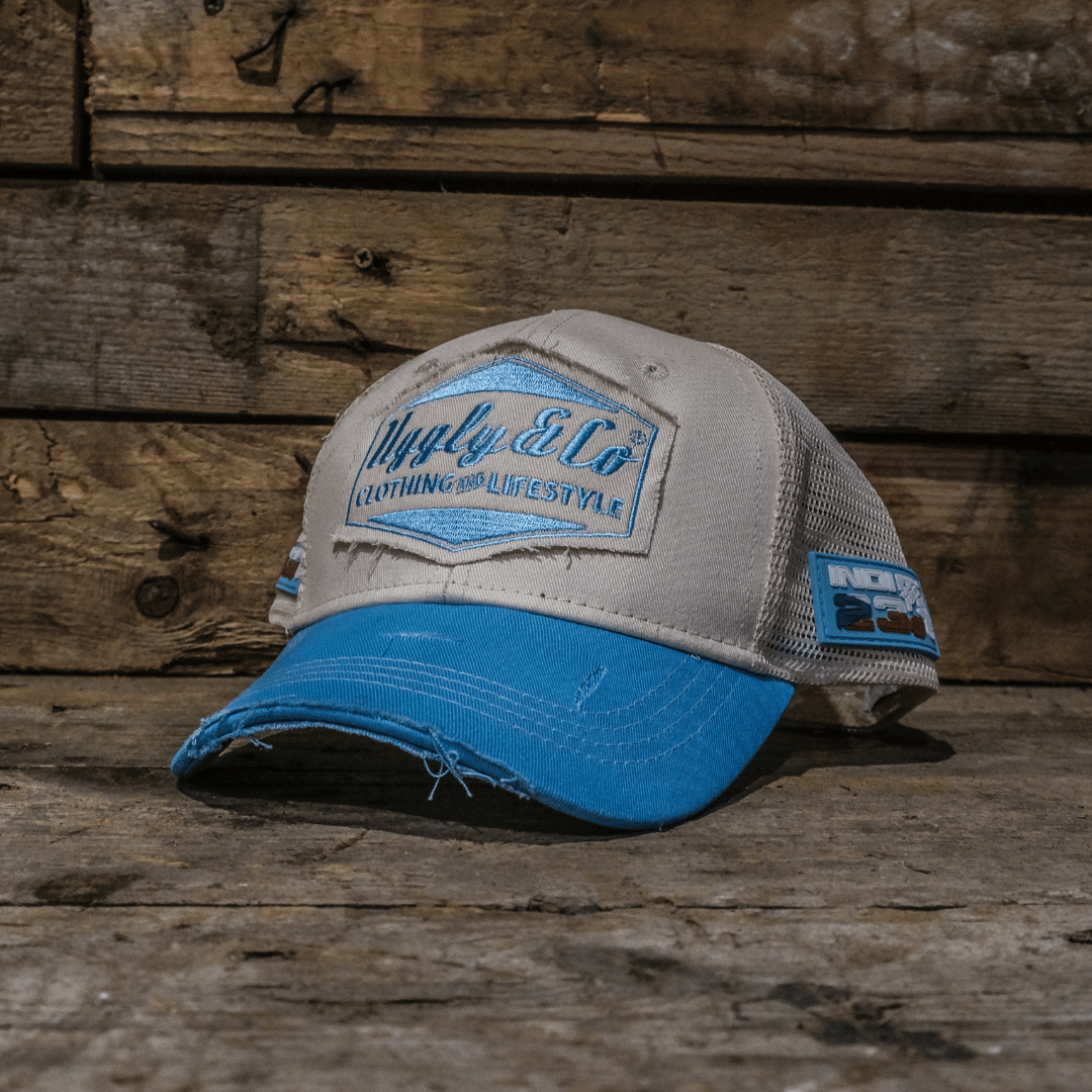 Sky Blue & White Diamond Trucker Hat by Uggly & Co