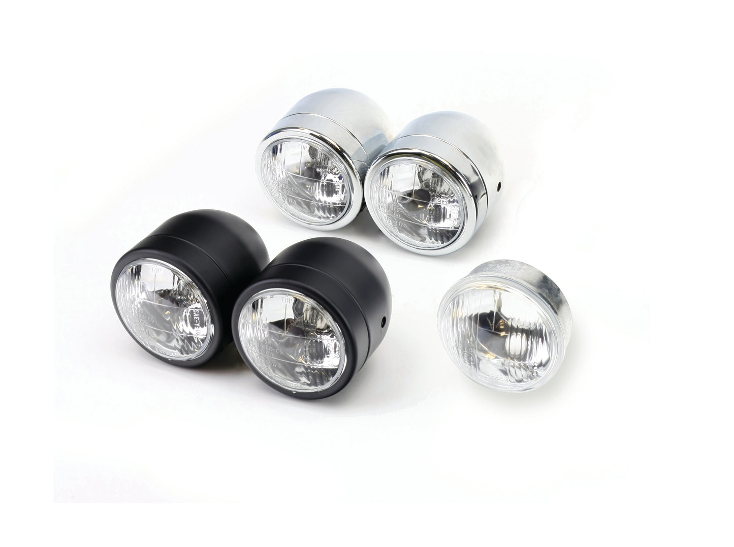 Universal Twin Round Dominator Headlight Chrome Side Mount E-Marked Halogen-Bulb H4 12V 60/55W