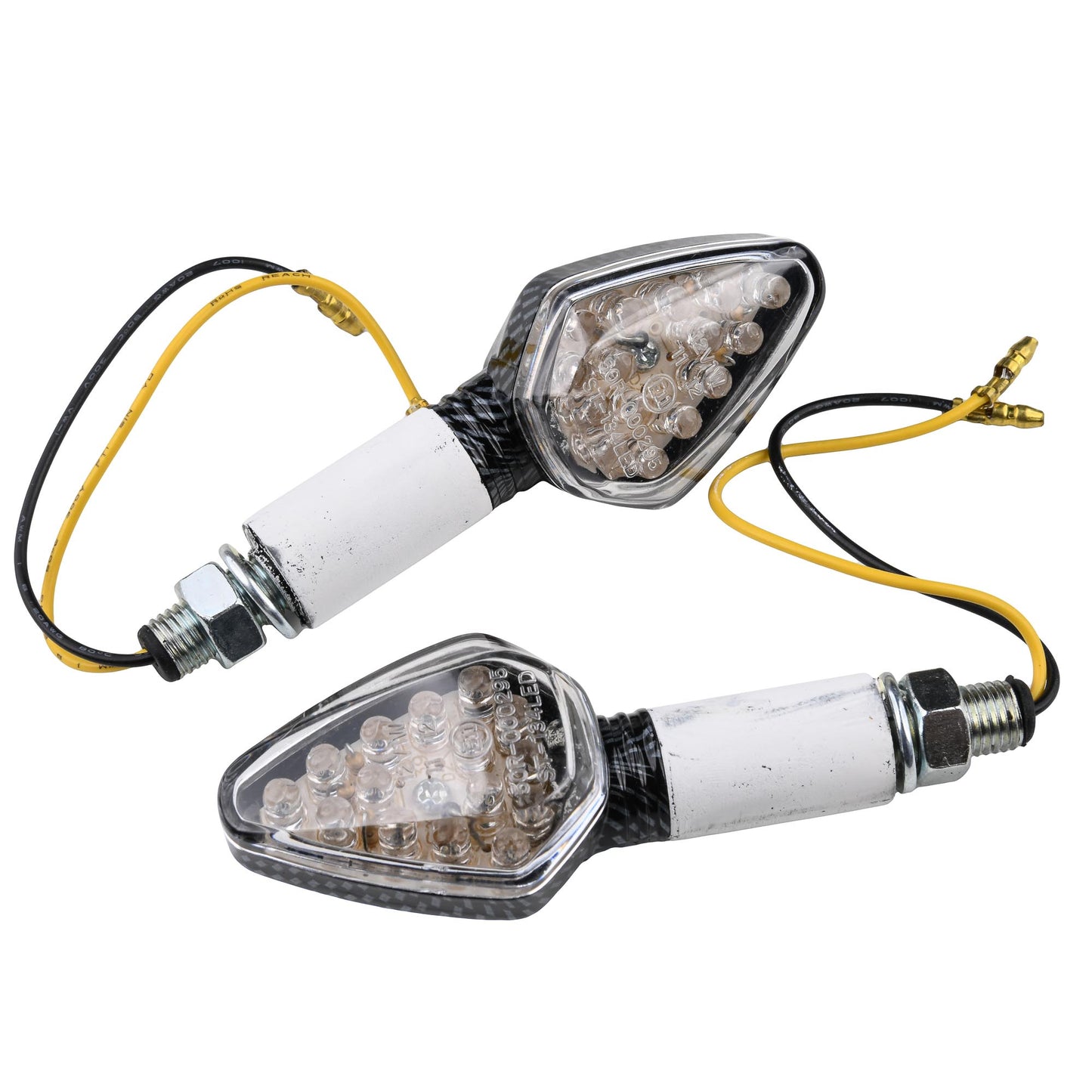 Bike It LED Diamond Indicators Long Carbon Clear Lens E-Marked