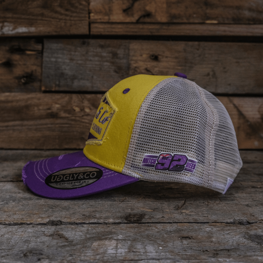 Yellow & Purple Diamond Trucker Hat by Uggly & Co