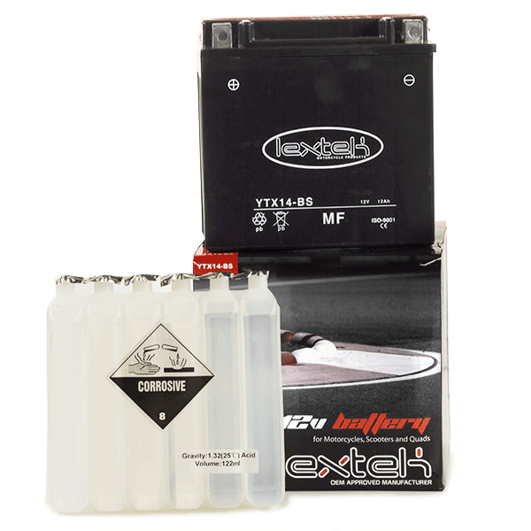 Lextek Motorcycle Battery YTX14-BS 150 x 87 x 145mm