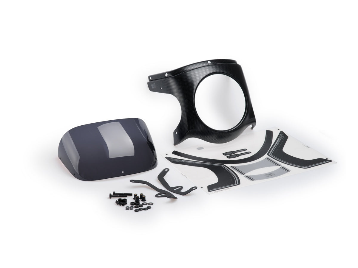 Retro Carbon Look Semi Fairing And Screen 180mm - Dark Smoke
