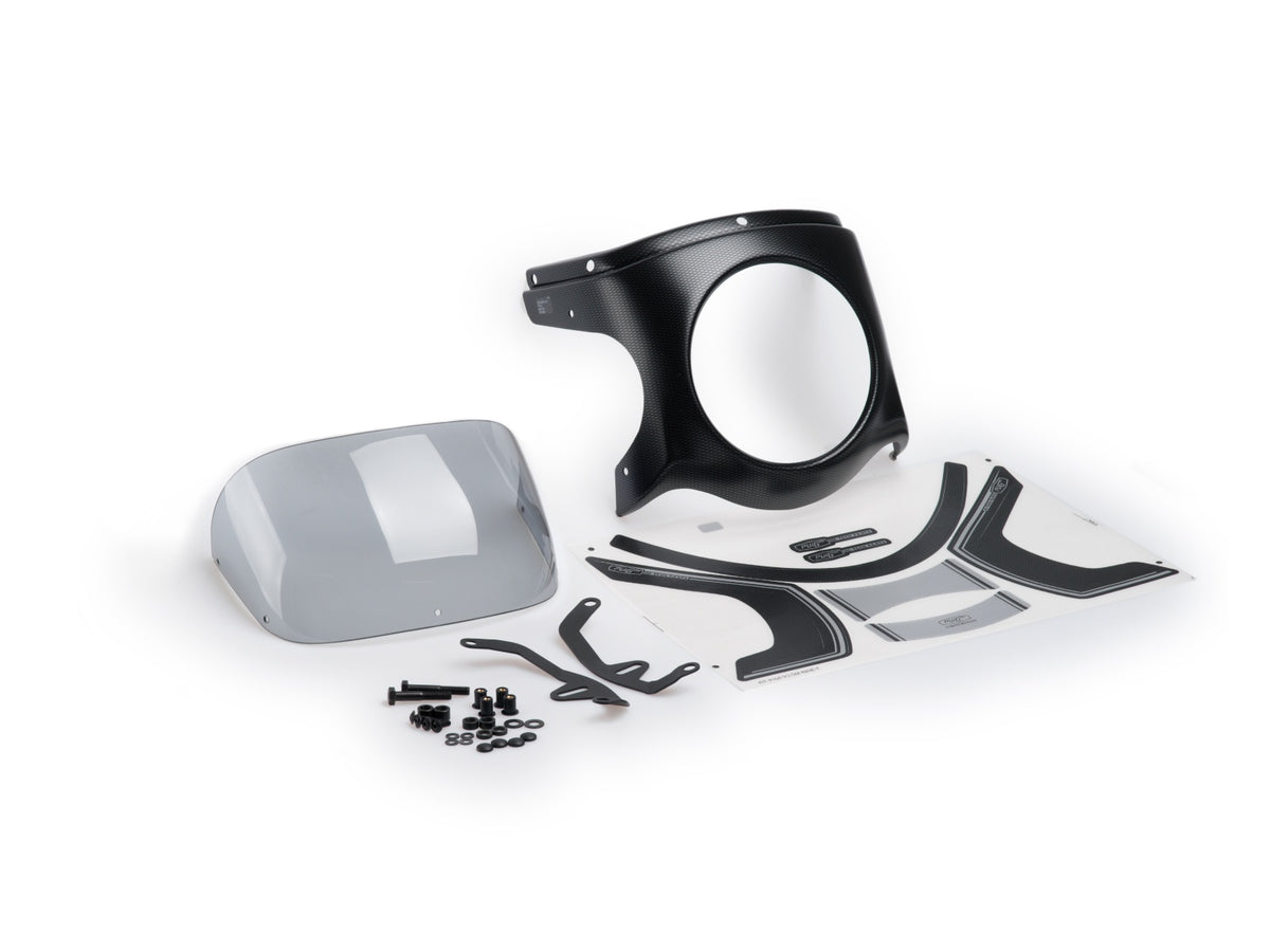 Retro Carbon Look Semi Fairing And Screen 180mm - Light Smoke