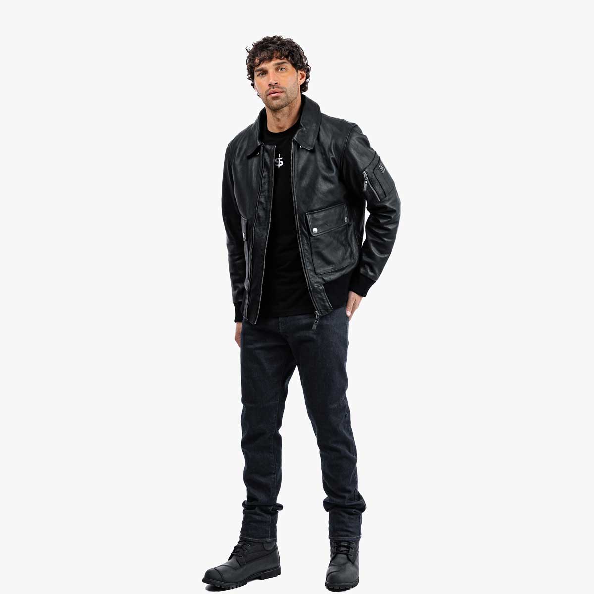Spada Turbine CE Leather Bomber Jacket Black