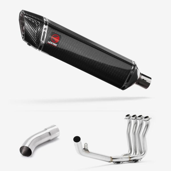 Lextek Stainless Steel SP7C Gloss Carbon Fibre Exhaust System 400mm for Suzuki GSX-S 1000 (21-24)