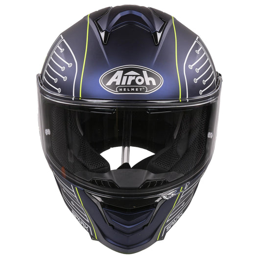 Airoh Spark Flow Helmet - Fluro Yellow / Blue Circuit MATT (Extra Small)