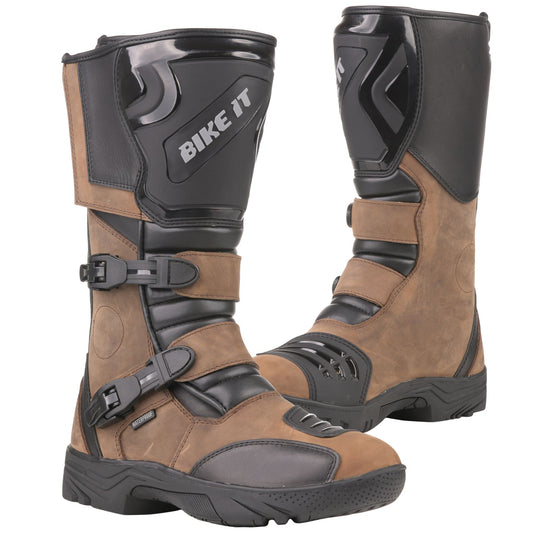 Bike It 'Triple-Black' Motorcycle Adventure Boots (Brown) - UK8 / EUR42