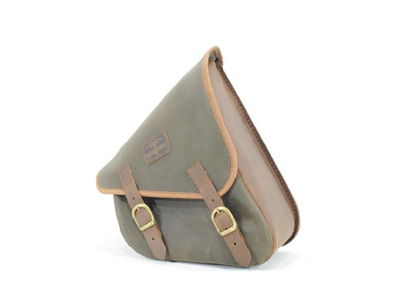 Khaki 7.6L Waxed Canvas Swing Arm Bag (Left) By Longride CUS274WKHA