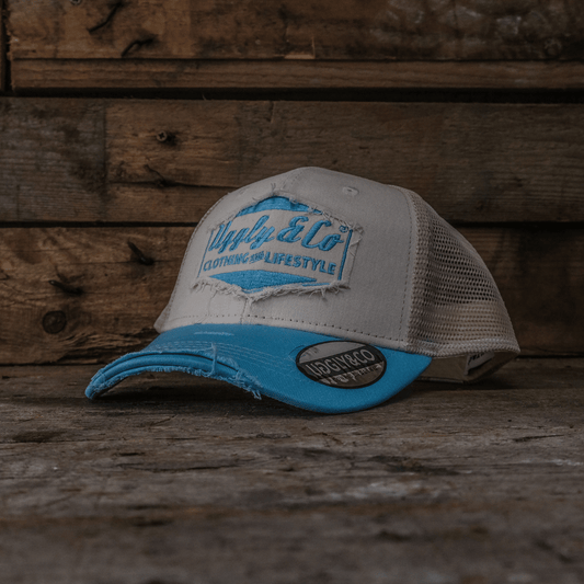 Sky Blue & White Diamond Trucker Hat by Uggly & Co