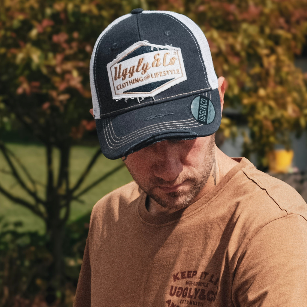 Night Blue & Gold Diamond Trucker Hat by Uggly & Co