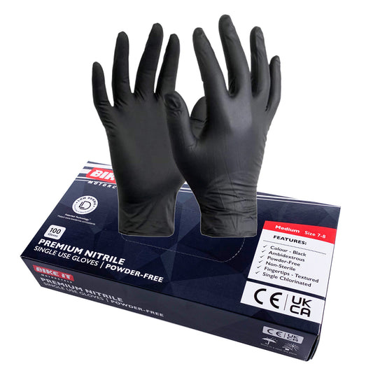 Bike It Disposable Black Nitrile Powder Free Mechanics Gloves (Powder free) - Extra Large - 100PCS