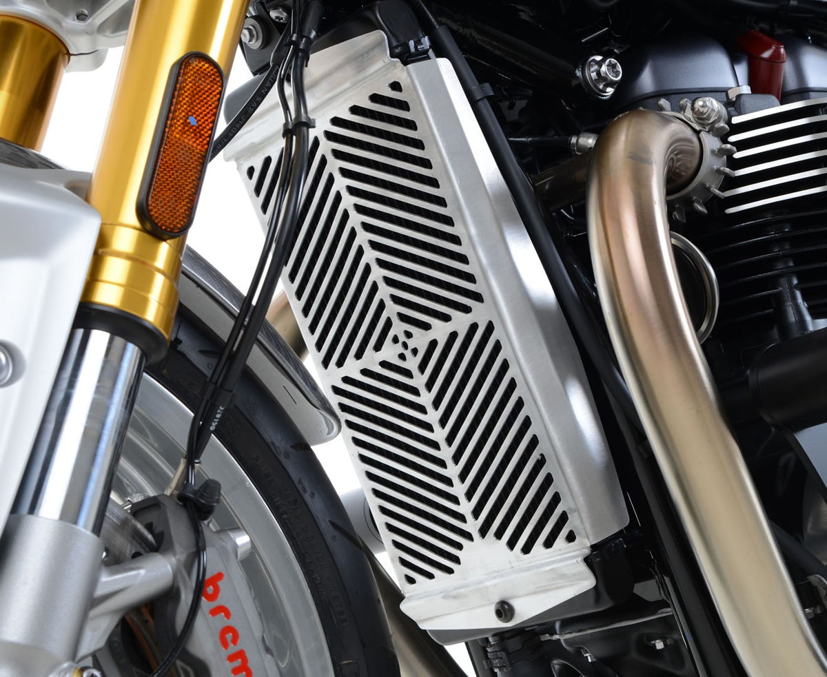 Stainless Steel Radiator Guard for the Triumph Bonneville T120 '16-25,Thruxton 1200/R '16-, Speed Twin 1200 '19-'21, Scrambler 900 ’23- & Speed Twin 900 '22-