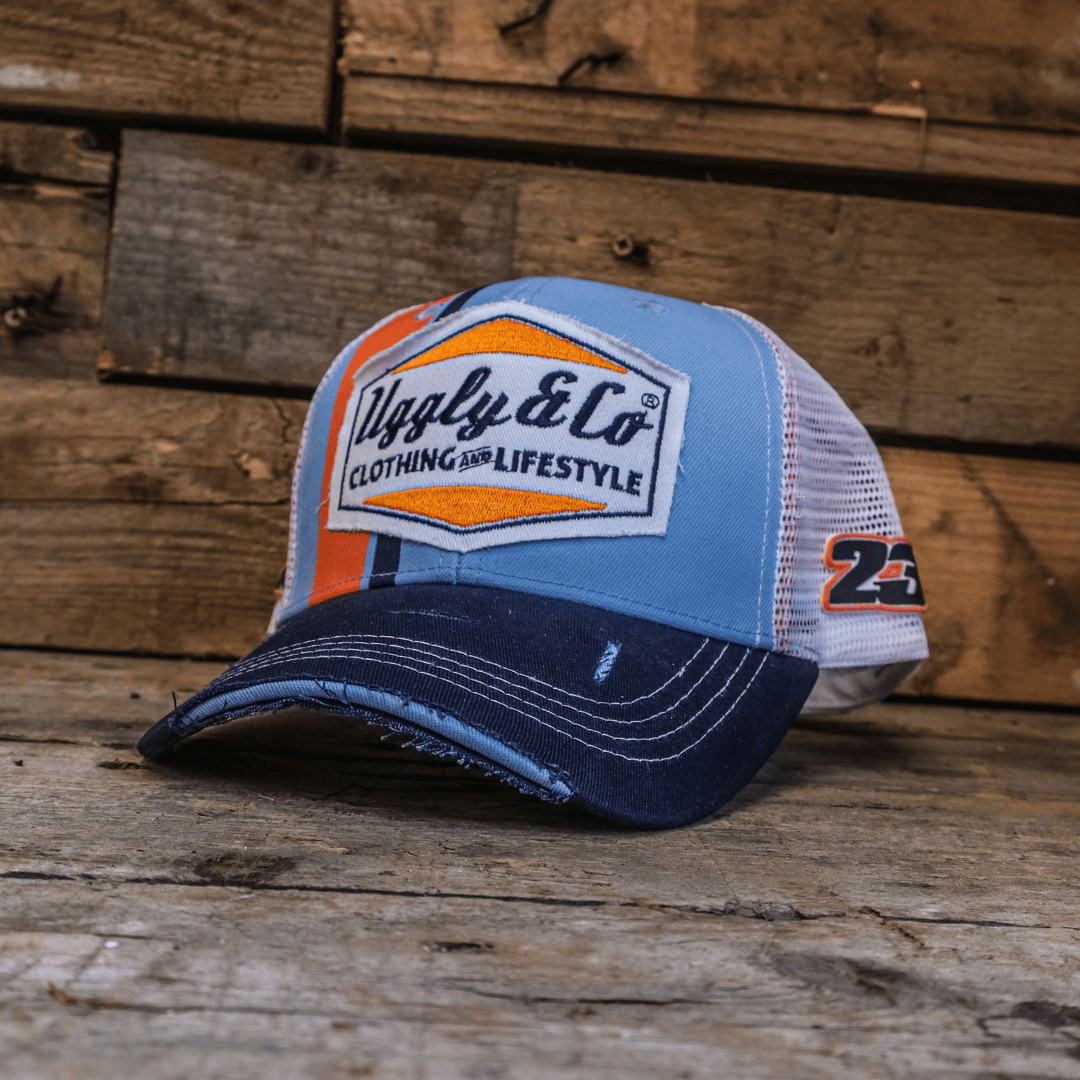 Retro Blue & Orange Diamond Trucker Hat by Uggly & Co