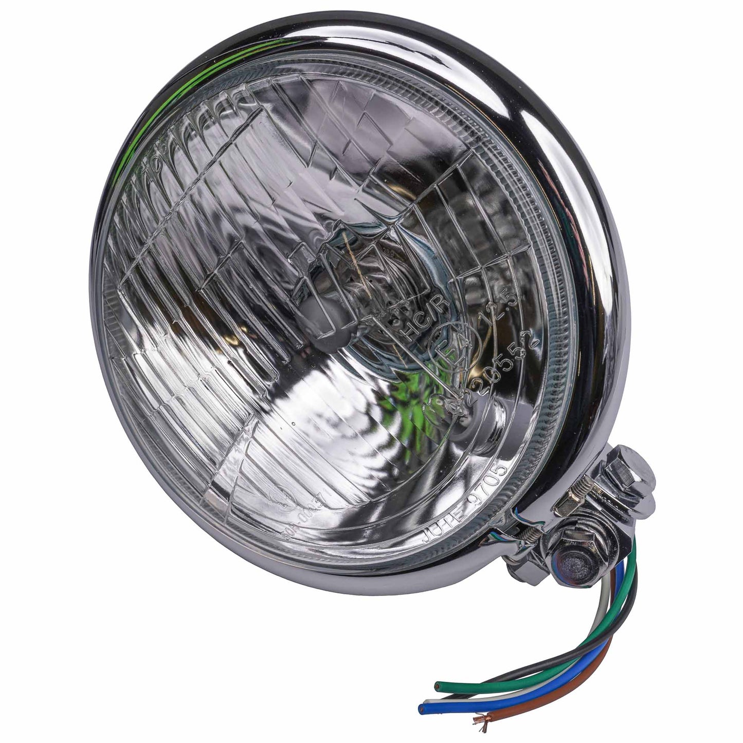 Bike It Universal Bates-style Chrome Headlight 5¾" Bottom Mount E-Marked Right Dip