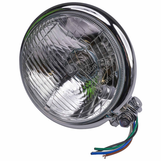 Bike It Universal Bates-style Chrome Headlight 5¾" Bottom Mount E-Marked Right Dip