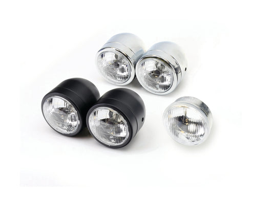 Universal Twin Round Dominator Headlight Chrome Side Mount E-Marked Halogen-Bulb H4 12V 60/55W