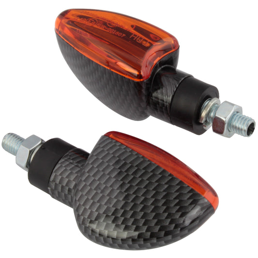 Bike It Short Stem Mini Spear Indicators With Carbon Look Body And Amber Lens