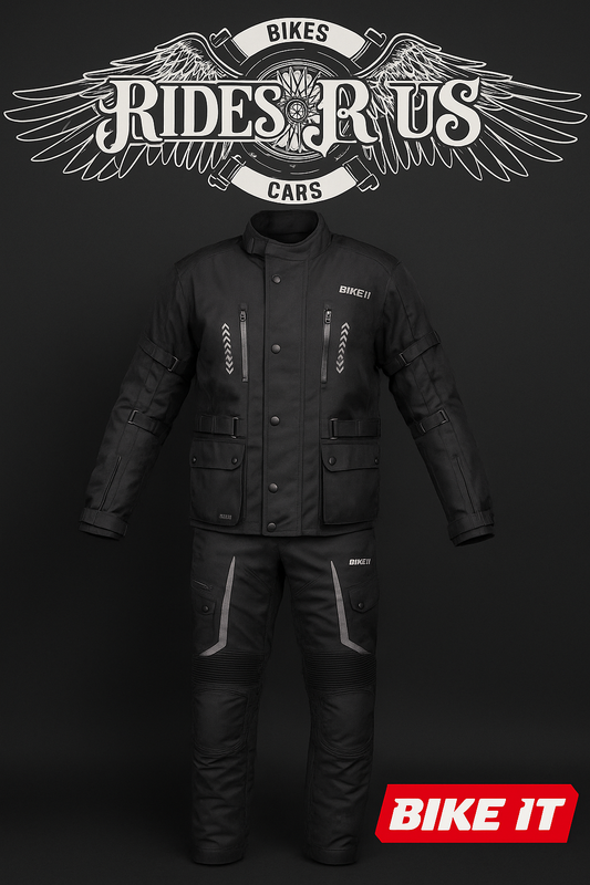 Bike It 'Triple Black' All-Weather Waterproof Adventure Touring Motorcycle Jacket + Bike It 'Burhou' Textile Waterproof Motorcycle Adventure Touring Pants/Trousers
