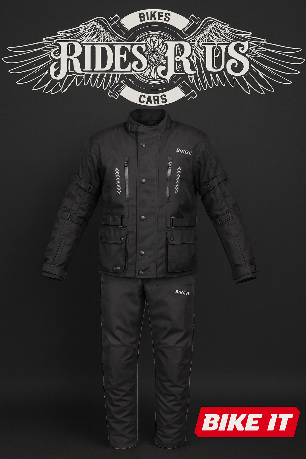 Bike It 'Triple Black' All-Weather Waterproof Adventure Touring Motorcycle Jacket + Bike It 'Triple Black' Ultimate Textile Adventure Waterproof Motorcycle Pants/Trousers