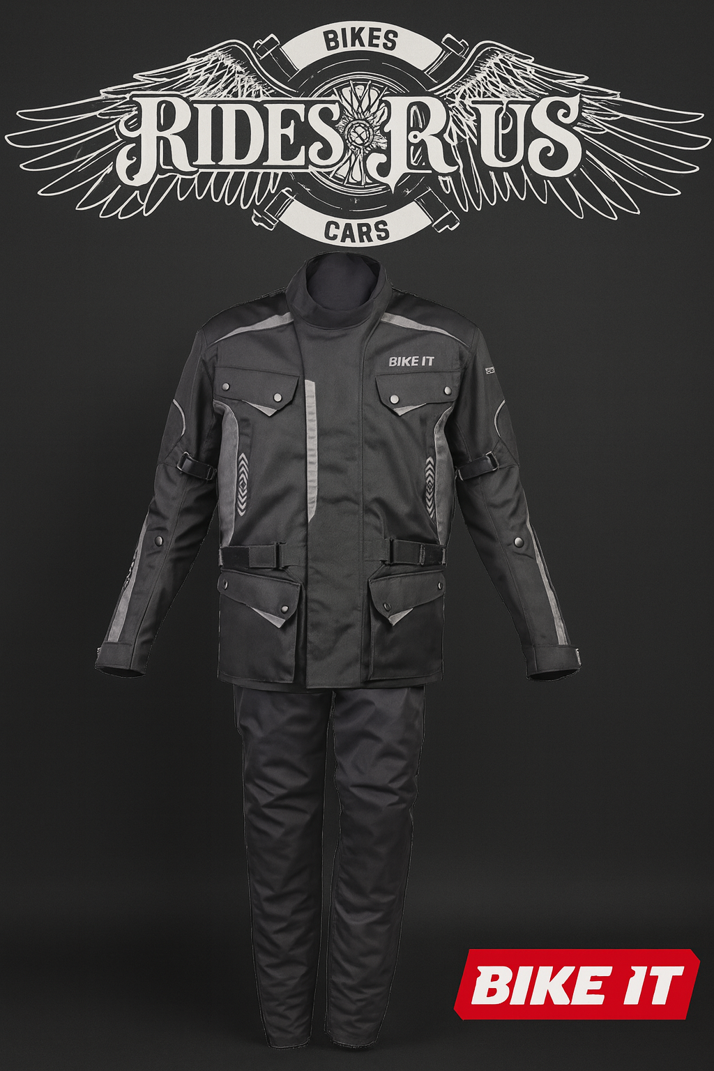 Bike It 'Burhou' All-Season Motorcycle Adventure Jacket + Bike It 'Triple Black' Ultimate Textile Adventure Waterproof Motorcycle Pants/Trousers