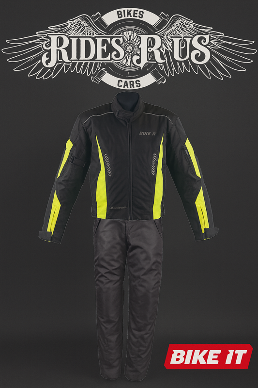 Bike It 'Ortac' Textile Waterproof Sports Motorcycle Jacket + Bike It 'Triple Black' Ultimate Textile Adventure Waterproof Motorcycle Pants/Trousers