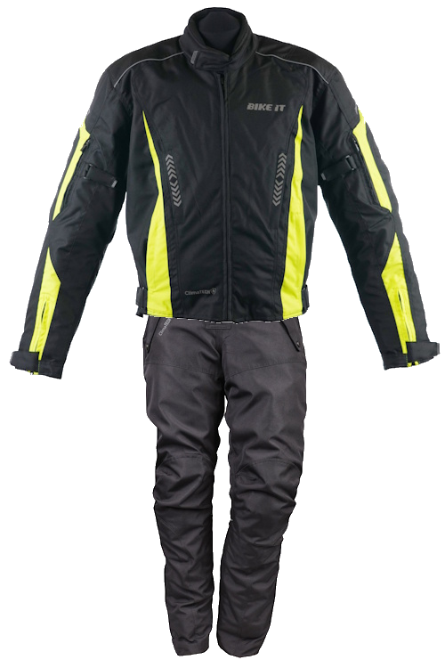 Bike It 'Ortac' Textile Waterproof Sports Motorcycle Jacket + Bike It 'Triple Black' Ultimate Textile Adventure Waterproof Motorcycle Pants/Trousers