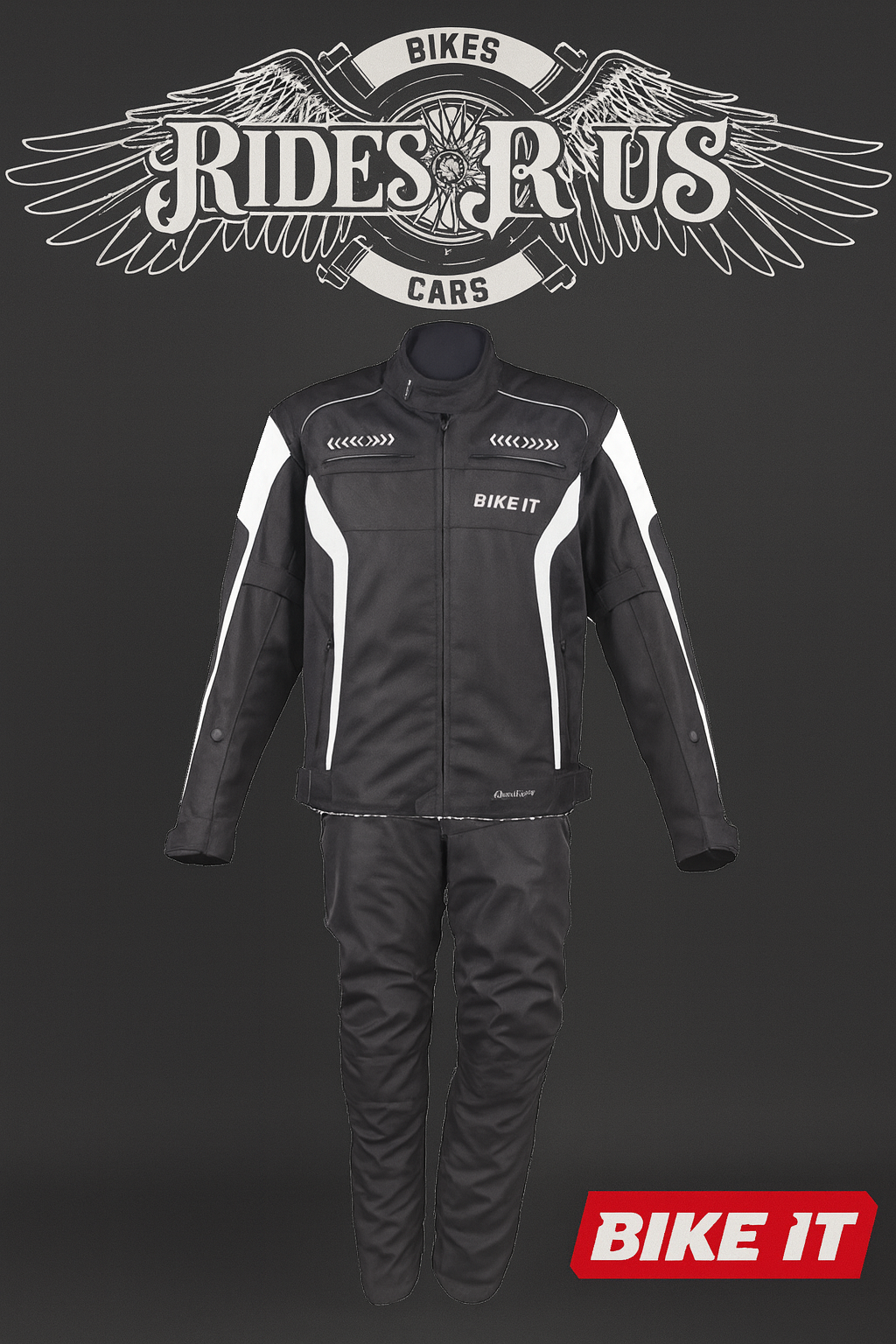 Bike It 'Flux' Textile Waterproof Sports Motorcycle Jacket + Bike It 'Triple Black' Ultimate Textile Adventure Waterproof Motorcycle Pants/Trousers