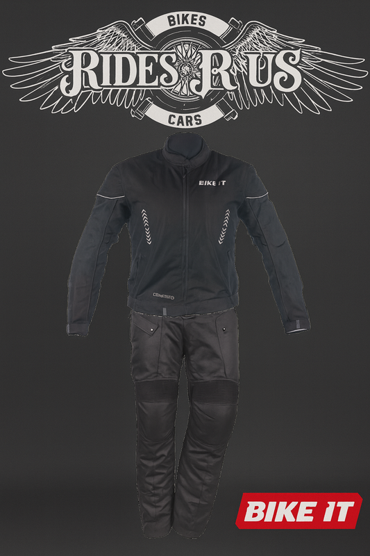Bike It 'Insignia' Textile Ladies Waterproof Motorcycle Jacket (Black) + Bike It 'Burhou' Textile Waterproof Motorcycle Adventure Touring Pants/Trousers