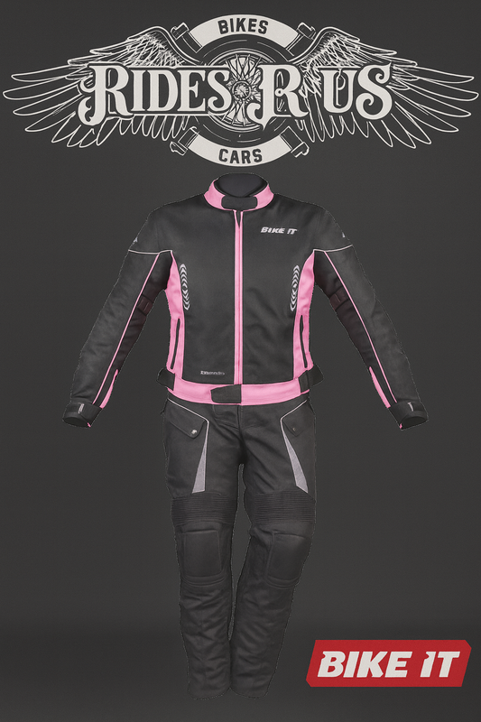Bike It 'Insignia' Textile Ladies Waterproof Motorcycle Jacket (Pink) + Bike It 'Burhou' Textile Waterproof Motorcycle Adventure Touring Pants/Trousers