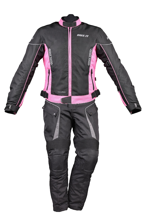 Bike It 'Insignia' Textile Ladies Waterproof Motorcycle Jacket (Pink) + Bike It 'Burhou' Textile Waterproof Motorcycle Adventure Touring Pants/Trousers