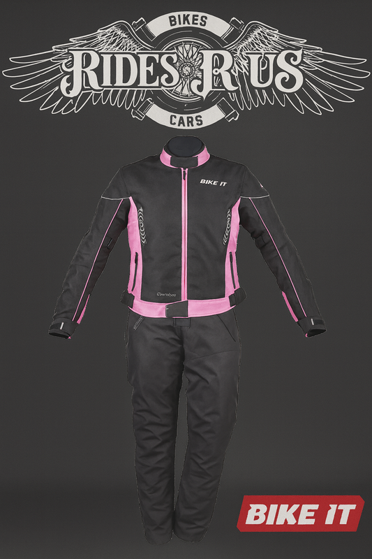 Bike It 'Insignia' Textile Ladies Waterproof Motorcycle Jacket (Pink) + Bike It 'Triple Black' Ultimate Textile Adventure Waterproof Motorcycle Pants/Trousers