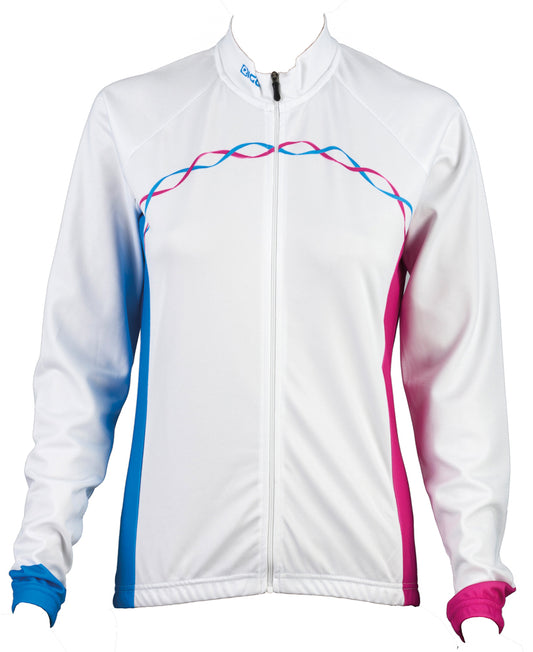 Eigo Ribbon Womens Long Sleeve Cycling Jersey White / Cyan / Magenta - XL