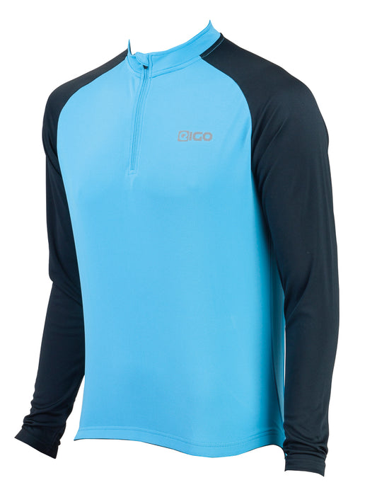 Eigo Tempest Mens Long Sleeve Short Zip Cycling Jersey Sky Blue / Black - S