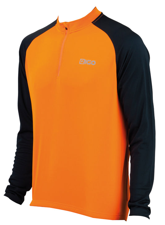 Eigo Tempest Mens Long Sleeve Short Zip Cycling Jersey Vivid Orange / Black - S