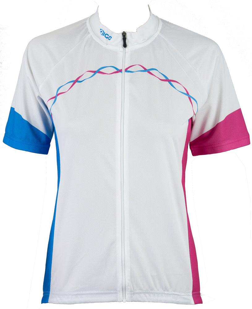 Eigo Ribbon Womens Short Sleeve Cycling Jersey White / Cyan / Magenta - XXL