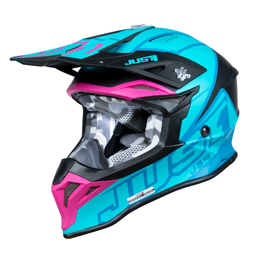 Just1 J39 Motocross Helmet Thruster Petrol Blue Fuxia Black M