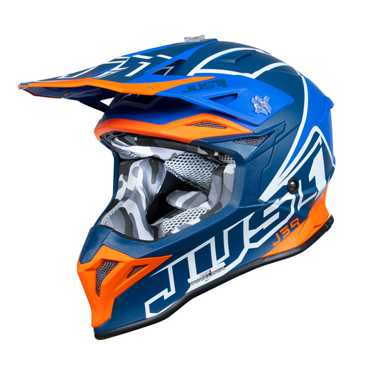 Just1 J39 Motocross Helmet Thruster White Fluo Orange Blue XL