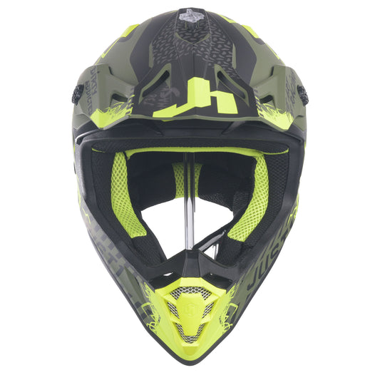 Just1 J38 MX Helmet Mask Fluo Yellow/Black/Army Green Matt - XS
