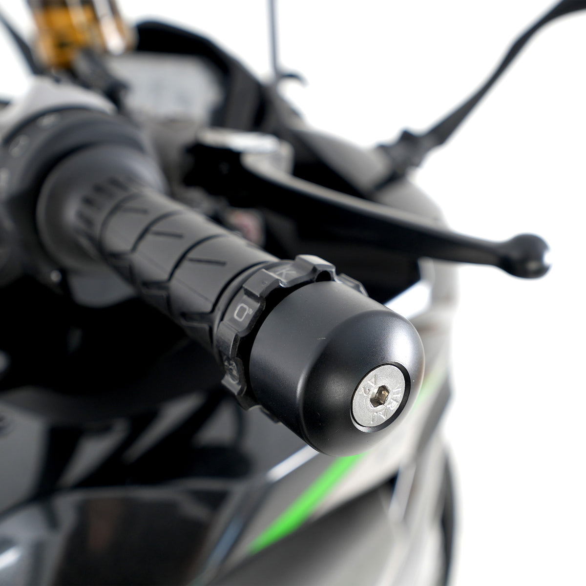 Kaoko Throttle Stabilizer for Kawasaki Z1000SX ('10- '24) & Ninja 1100SX (SE) '25- : models with parallel 37,8mm OD bar end weights.