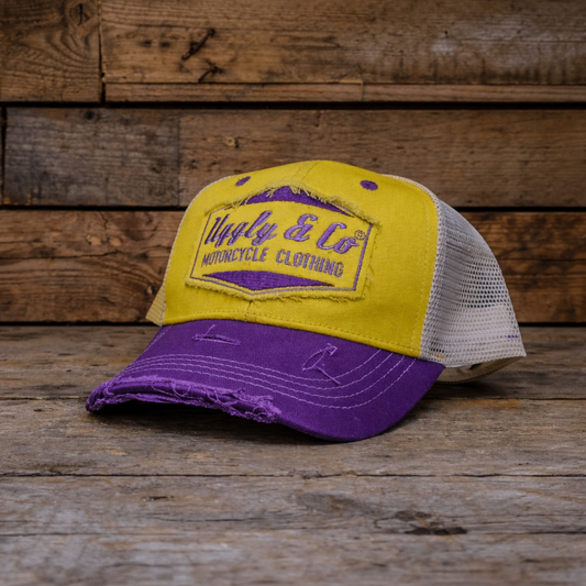 Yellow & Purple Diamond Trucker Hat by Uggly & Co