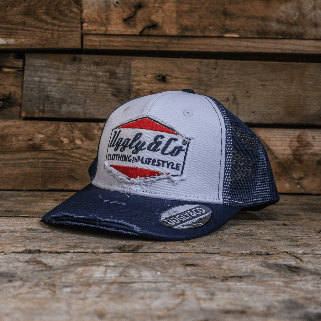 Navy Blue & White Diamond Trucker Hat by Uggly & Co