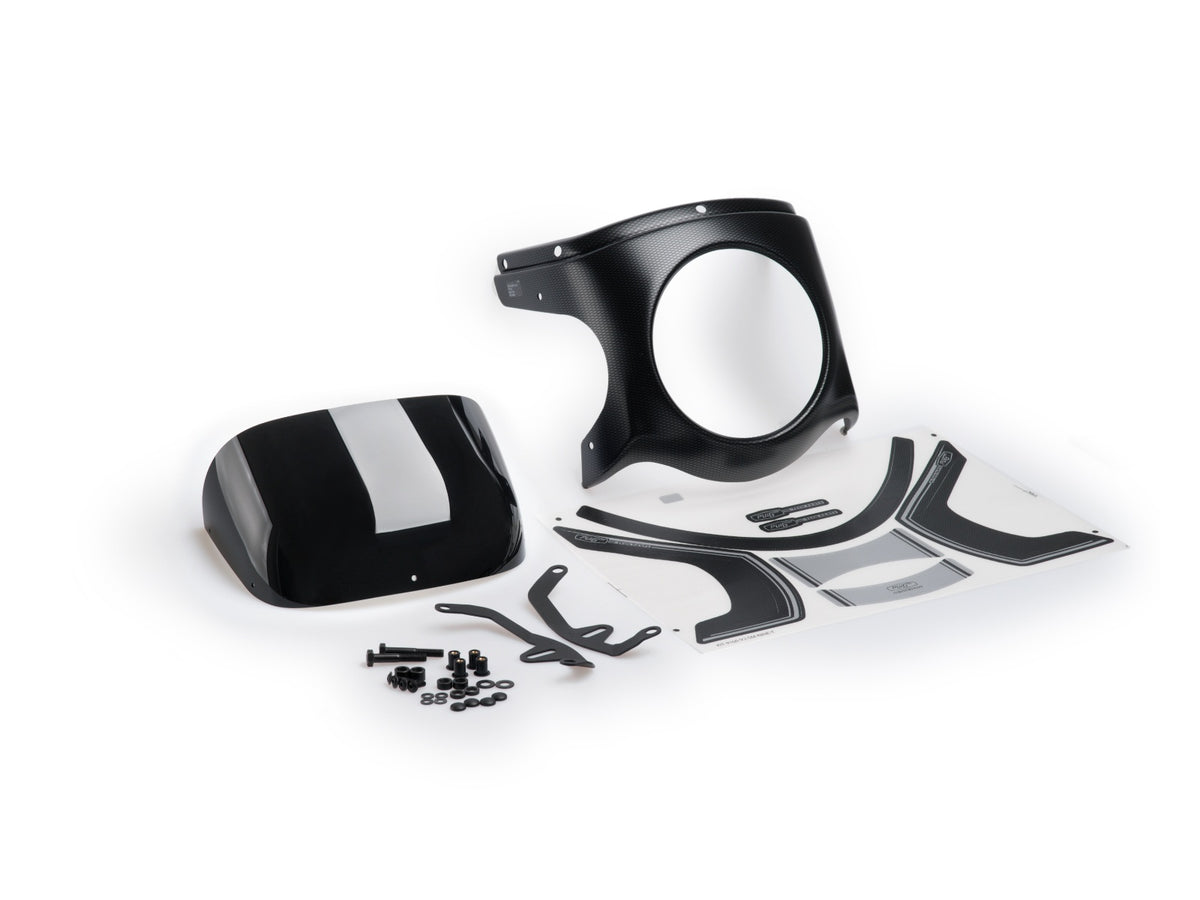 Retro Carbon Look Semi Fairing And Screen 180mm - Black