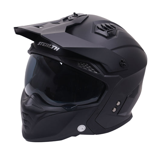 Stealth Fighter Multi Function Motorcycle Full & Open Face Helmet - Matt Black Xl