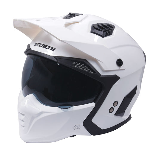 Stealth Fighter Multi Function Motorcycle Full & Open Face Helmet - Gloss White XL