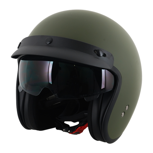 Stealth HS391 Peaked Open Face Helmet Matt Green - Small