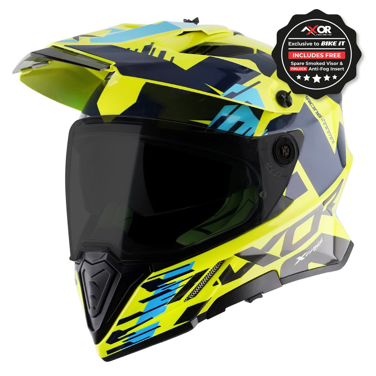 Axor X-Cross Adventure Helmet - Neon Yellow/Blue Gloss
