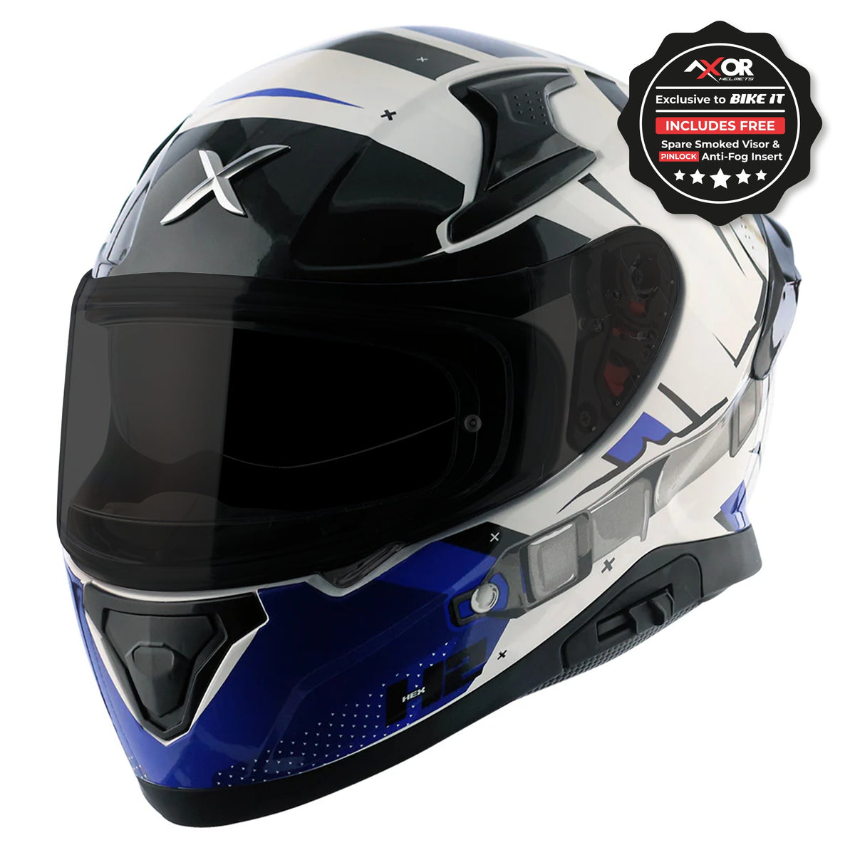 Axor Apex Full Face Helmet - Hex-2 White Blue Gloss