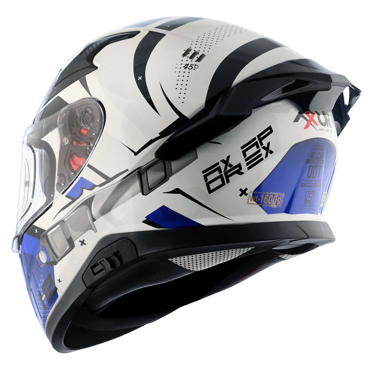 Axor Apex Full Face Helmet - Hex-2 White Blue Gloss