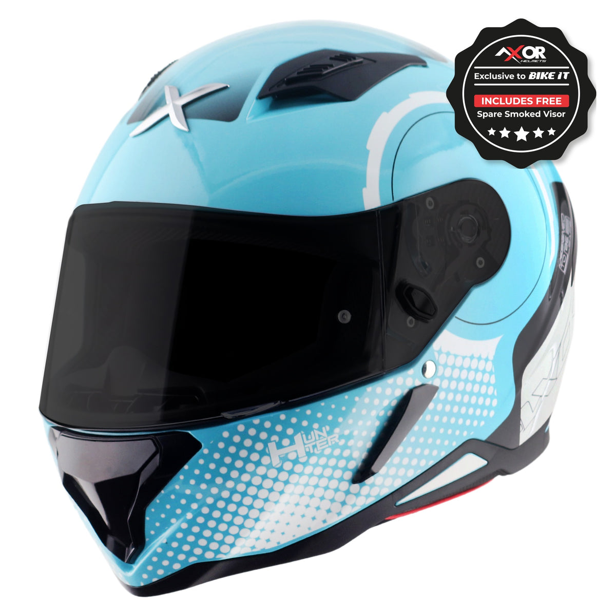 Axor Hunter SH890 Full Face Helmet - Spear Blue White Gloss